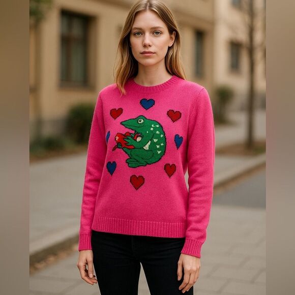 Gucci Pink Heart Sweater with Frog Design - Picture 1 of 4